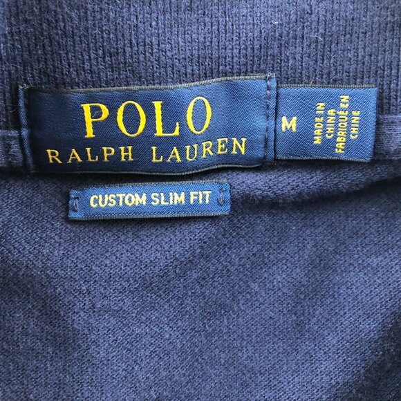 Polo Ralph Lauren Men Polo Shirt Medium Navy Custom Slim Fit Casual Cotton - Picture 7 of 15